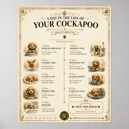 Personalised Cockapoo Daily Routine Print Gift Poster (Vorne)