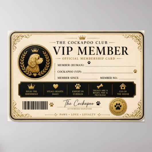 Personalised Cockapoo Membership Card Gift Poster (Vorne)