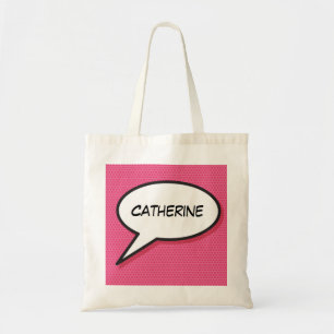Personalised Comic Book Girly Pink Tote Bag. Tragetasche