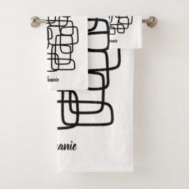 Personalised Custom Name Abstract Line Art Badhandtuch Set