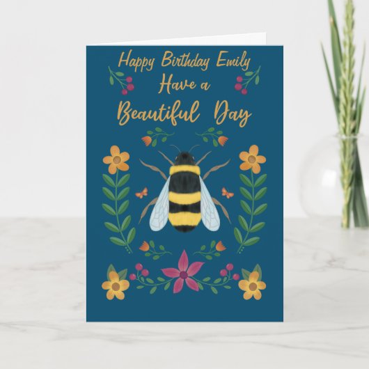 Personalised Cute Bee Happy Birthday Card for her  Karte (Vorderseite)