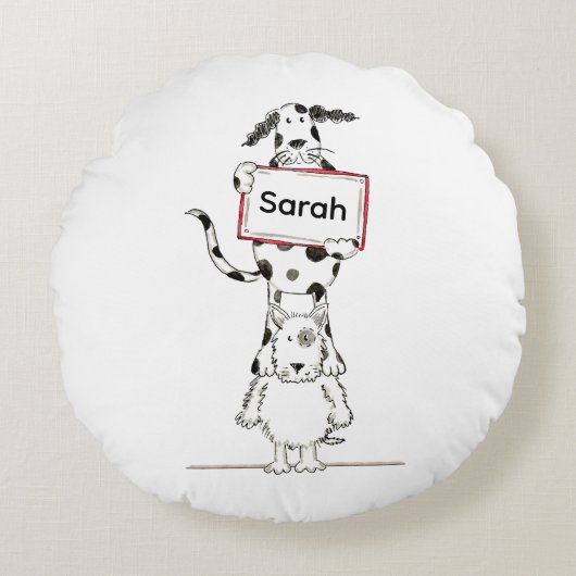 Personalised Cute Dog Acrobat Throw Pillow Cushion Rundes Kissen (Vorderseite)