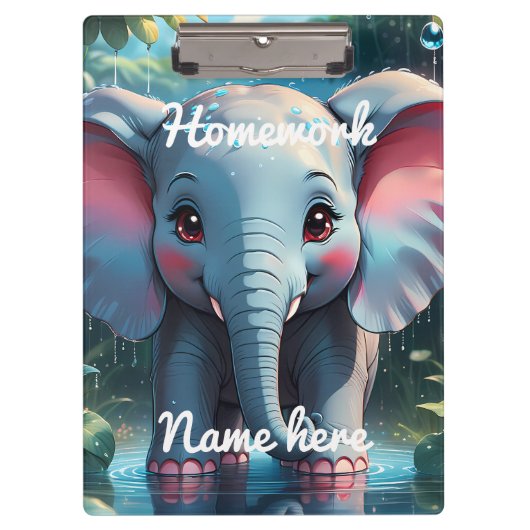 Personalised Cute Elephant in the Rain Klemmbrett (Vorderseite)