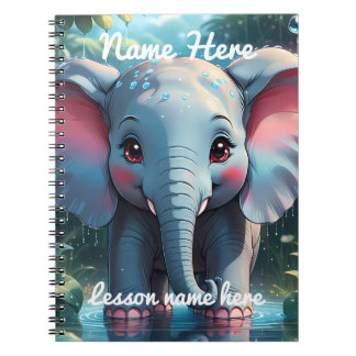 Personalised Cute Elephant in the Rain  Notizblock