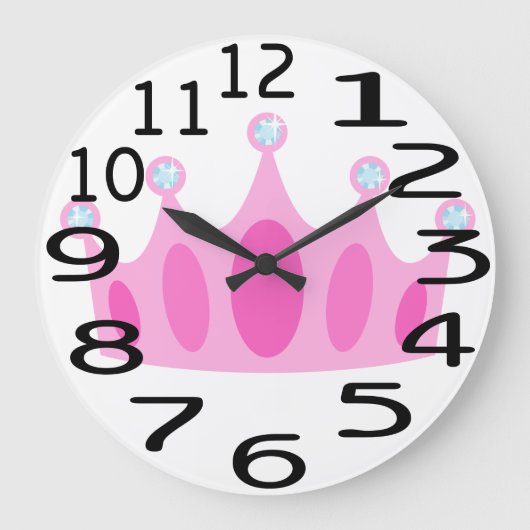 Personalised Cute Pink Crown Princess Wall Clock Große Wanduhr (Vorderseite)