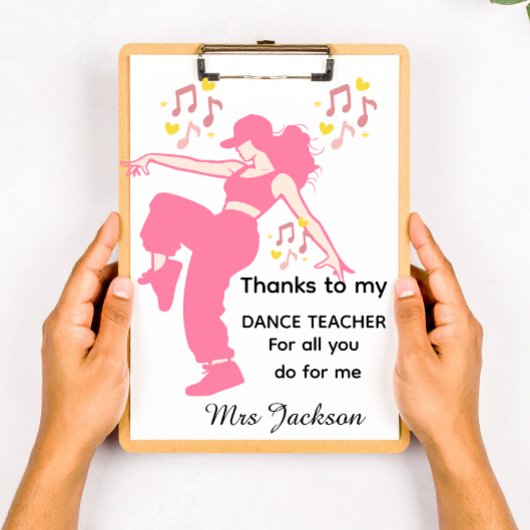 Personalised Dance Teacher, teacher's appreciation Klemmbrett