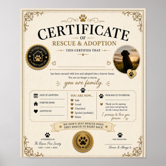 Personalised Dog Adoption Certificate Gift Poster (Vorne)