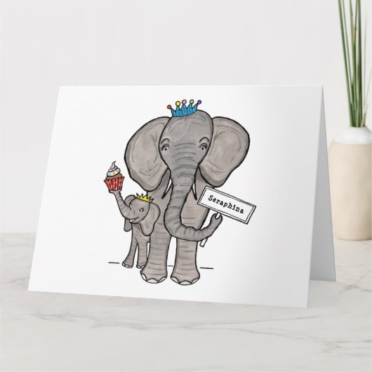 Personalised Elephant and Baby Karte (Vorderseite)
