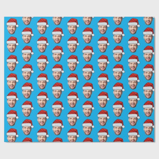 Personalised Face Santa Hat Blue Gift Wrap Geschenkpapier (Flach)