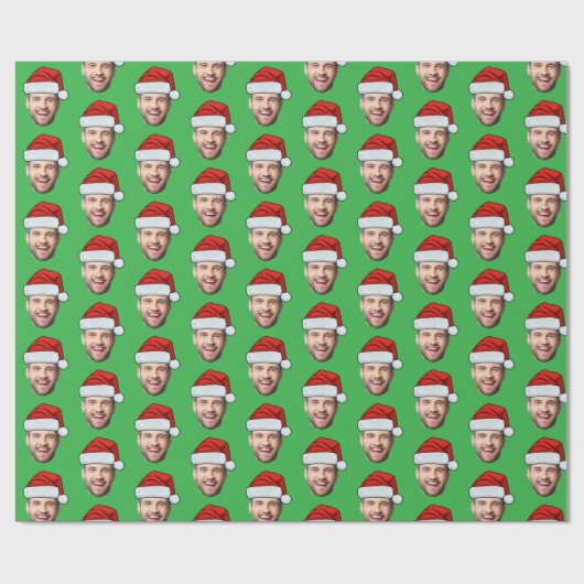 Personalised Face Santa Hat Green Gift Wrap Geschenkpapier (Flach)