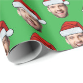 Personalised Face Santa Hat Green Gift Wrap Geschenkpapier (Rolleneckpunkt)