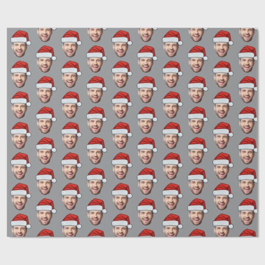Personalised Face Santa Hat Grey Gift Wrap Geschenkpapier (Flach)