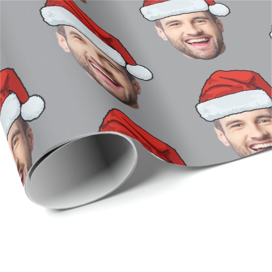 Personalised Face Santa Hat Grey Gift Wrap Geschenkpapier (Rolleneckpunkt)