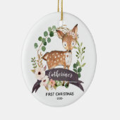 Personalised First Christmas Baby Girl Woodland Keramik Ornament (Rechts)