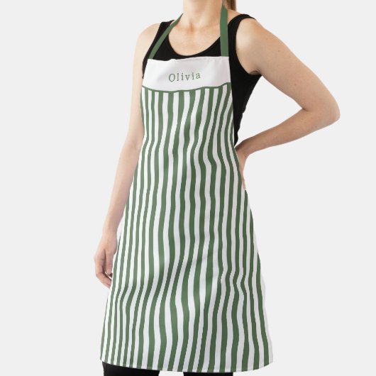 Personalised Forest Green Stripe Pattern Apron Schürze (InSitu)