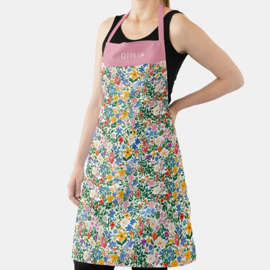 Personalised Happy Flowers Floral Pattern Apron. Schürze (InSitu)