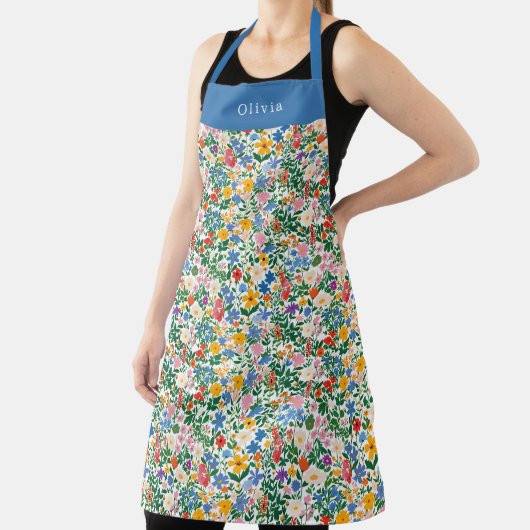 Personalised Happy Flowers Floral Pattern Apron. Schürze (InSitu)