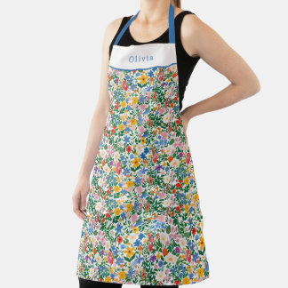 Personalised Happy Flowers Floral Pattern Apron. Schürze