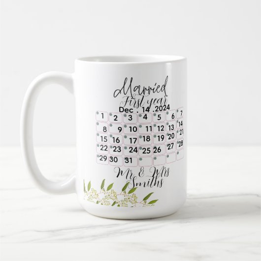 Personalised Married Calendar Date 1th anniversary Kaffeetasse (Links)