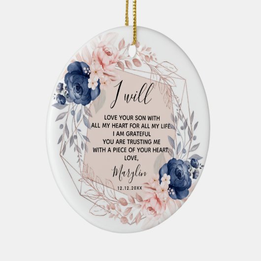 Personalised Mother of the Groom Peach and Blue Keramik Ornament (Rechts)