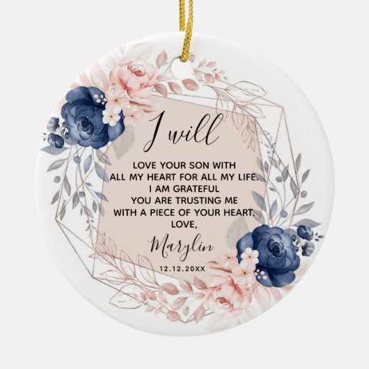 Personalised Mother of the Groom Peach and Blue Keramik Ornament (Vorne)