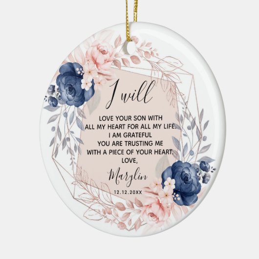Personalised Mother of the Groom Peach and Blue Keramik Ornament (Links)