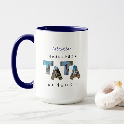 Personalised NAJLEPSZY TATA NA ŚWIECIE Große Tasse (Mit Donut)