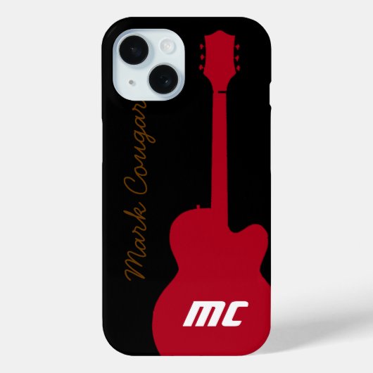 Personalised name and initials red rock guitar Case-Mate iPhone hülle (Rückseite)