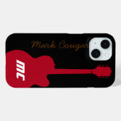 Personalised name and initials red rock guitar Case-Mate iPhone hülle (Rückseite (Horizontal))