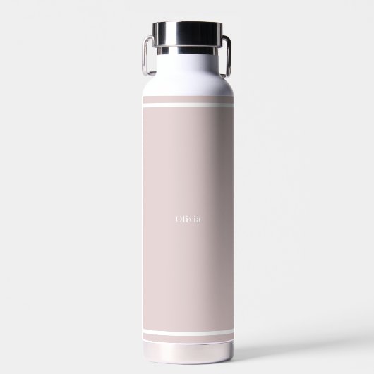 Personalised Name Pink & White Water Bottle. Trinkflasche (Vorne)