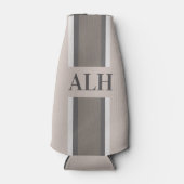 Personalised Neutral Stripe Custom Initials Modern Flaschenkühler (Vorderseite)