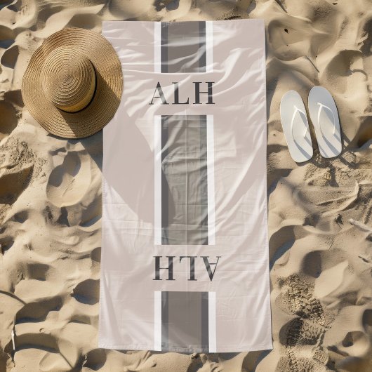 Personalised Neutral Stripe Custom Initials Modern Strandtuch