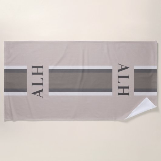 Personalised Neutral Stripe Custom Initials Modern Strandtuch (Vorderseite)