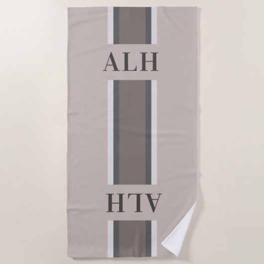 Personalised Neutral Stripe Custom Initials Modern Strandtuch (Vorderseite)