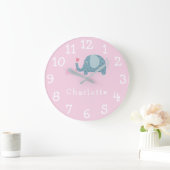 Personalised Nursery Polka Dot Elephants Große Wanduhr (Zuhause)