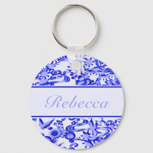 Personalised oriental Bird and leaves pattern Schlüsselanhänger