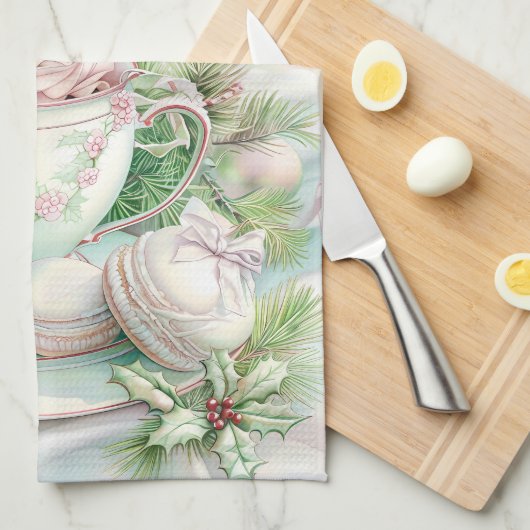 Personalised Pastel Pink & Green Christmas Kitchen Geschirrtuch (Viertel Falte)