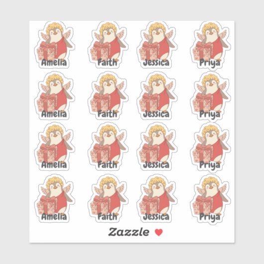 Personalised Penguin Cupid Sticker Pack (Blatt)