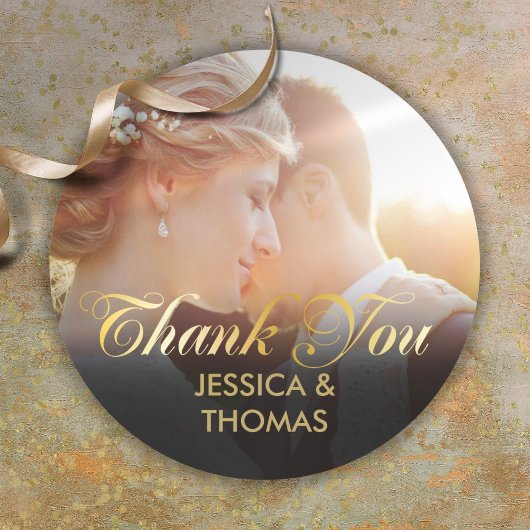 Personalised Photo Gold Script Thank You Runder Aufkleber