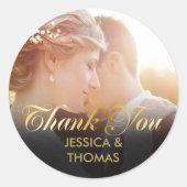 Personalised Photo Gold Script Thank You Runder Aufkleber (Vorderseite)