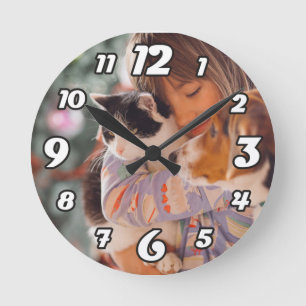 Personalised Photo Name Large Clock Runde Wanduhr