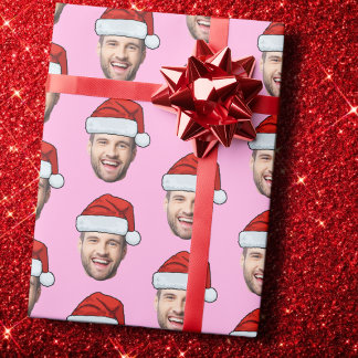 Personalised Pink Face Santa Hat Gift Wrap Geschenkpapier