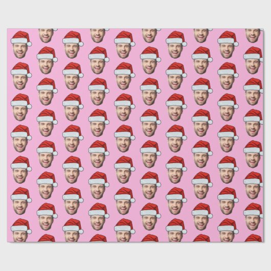 Personalised Pink Face Santa Hat Gift Wrap Geschenkpapier (Flach)