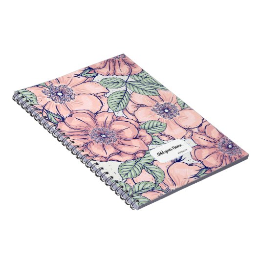 PERSONALISED Pink Flower Pattern Notebook Journal Notizblock (Rechte Seite)