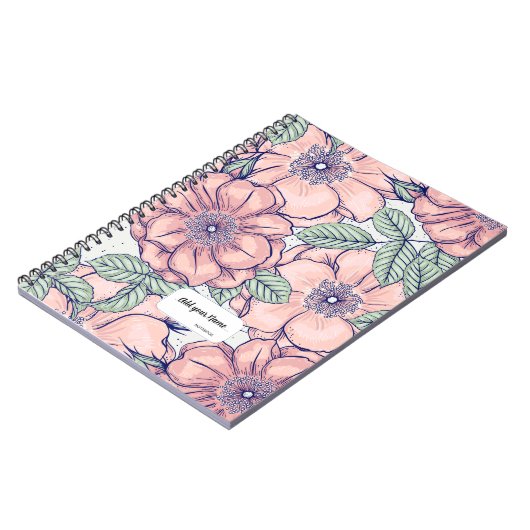 PERSONALISED Pink Flower Pattern Notebook Journal Notizblock (Linke Seite)