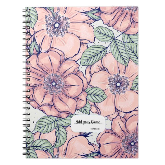 PERSONALISED Pink Flower Pattern Notebook Journal Notizblock (Vorderseite)