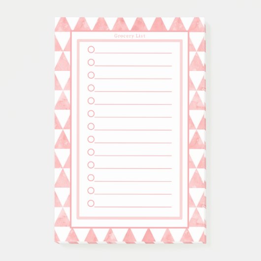 Personalised Pink & White Triangles Grocery List. Post-it Klebezettel (Vorderseite)