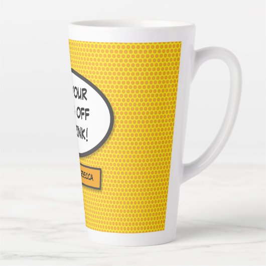 Personalised Pop Art Comic Book Speech Bubble Milchtasse (Rechts)