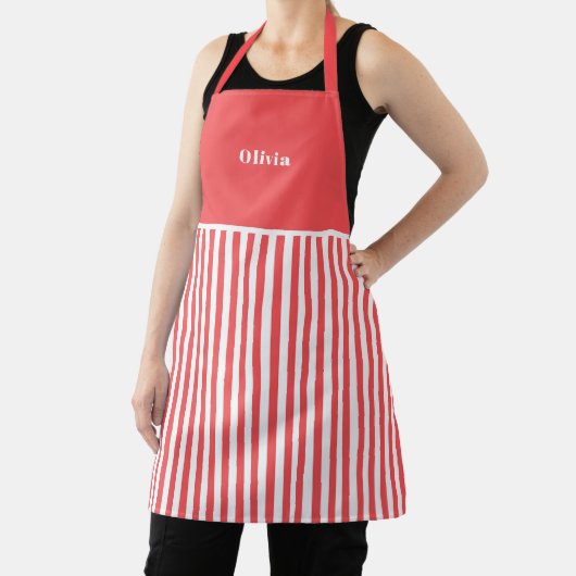 Personalised Red Stripe Pattern Apron. Schürze (InSitu)