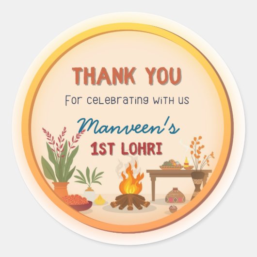 Personalised round Lohri-themed Sticker (Vorderseite)